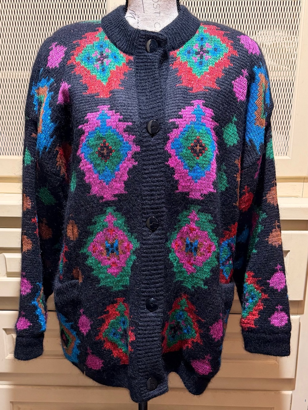 VTG 80s Escada Mohair Metallic Knit Cardigan